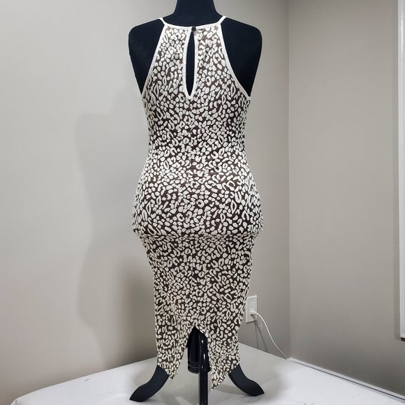 BROWN AND WHITE HALTER NECK SUMMER DRESS ANIMAL PRINT BODYCON SIZE M - Picture 4 of 6
